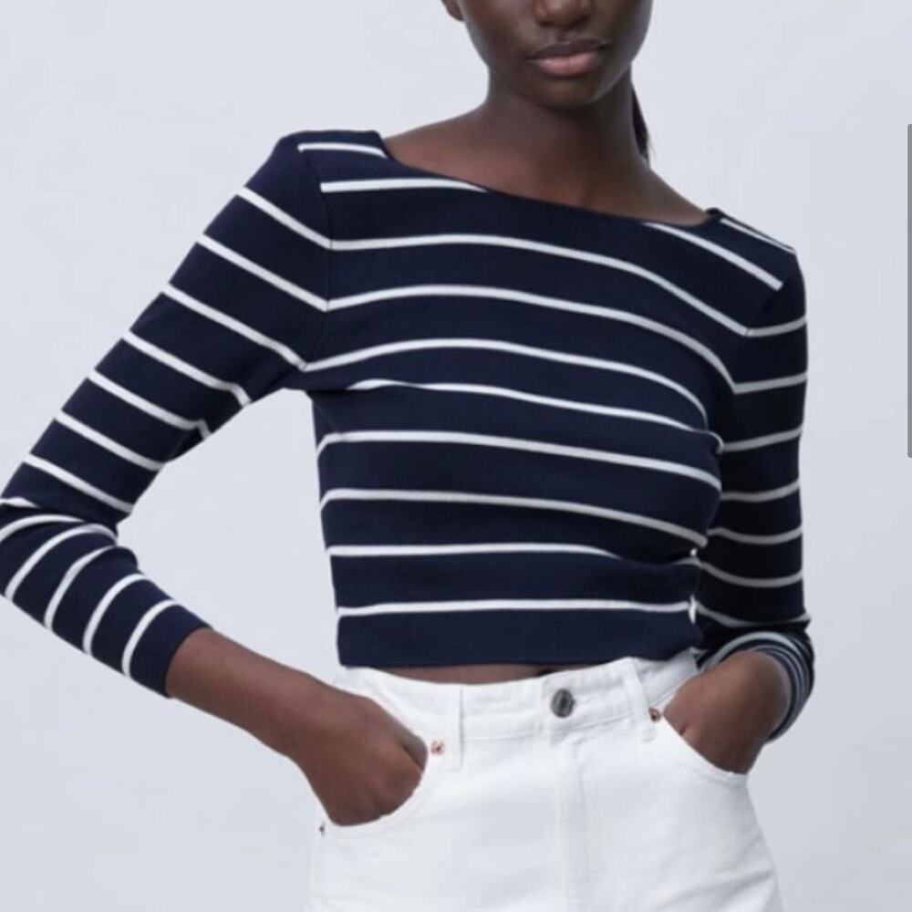 ZARA Striped Knit Top Size Large NWT